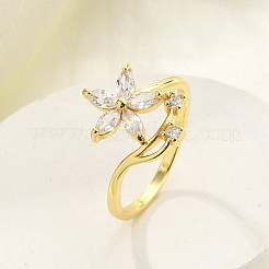 Кольца на палец из латуни с микропаве и кубическим цирконием для женщин RJEW-M027-01G-01