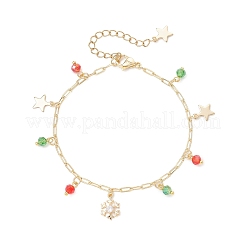 Рождественские браслеты с подвесками из латуни и стекла BJEW-JB12536