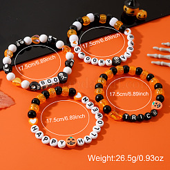 4 bracciale elastico spettrale di Halloween con perline di vetro e acrilico&nbsp;EK3057-1