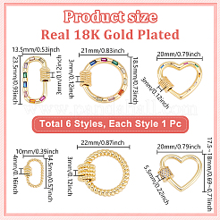 6 шт. 6 стиля латунные микро-паве кубические цирконии винтовые карабины замки-подвески KK-GA0002-02