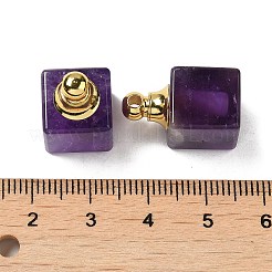 天然アメジスト香水瓶ペンダント  金メッキの304ステンレススチール製の金具が付いたスクエアチャーム  19x12x12mm  穴：2mm&nbsp;G-Z039-04G-04