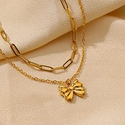 Ожерелья с подвесками-бантиками из нержавеющей стали 304 NJEW-L182-001G-06