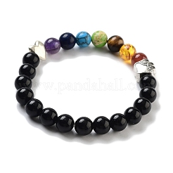 Bracelets extensibles en perles naturelles mélangées rondes chakra&nbsp;BJEW-K251-05