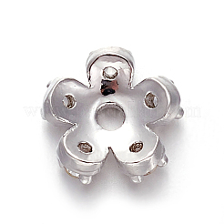 真鍮製マイクロパヴェキュービックジルコニアビーズキャップ  5花びら  花  透明  プラチナ  8x8x3mm  穴：1.4mm&nbsp;ZIRC-E158-10P