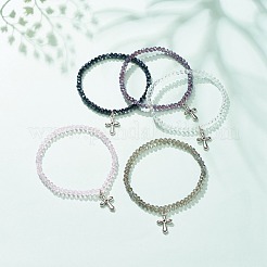 Стеклянный круглый браслет из бисера стрейч с подвеской из сплава для женщин&nbsp;BJEW-JB08509