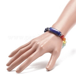 Rectangle de lapis-lazuli naturel (teint) et bracelet extensible perlé de pierres mélangées&nbsp;BJEW-JB08981-04