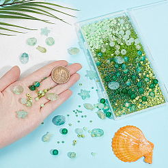 海をテーマにしたDIYシード＆ガラスビーズジュエリー作りキット  グリーン  2~16.5x2~14x2~11mm  穴：1~1.6mm&nbsp;DIY-SC0024-64D