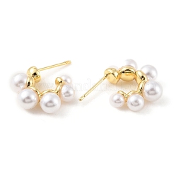 Пластиковые полукруглые серьги-гвоздики с жемчугом EJEW-C060-05G