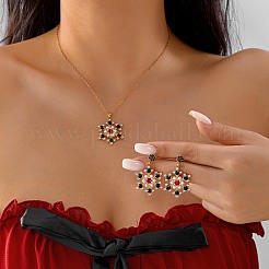 Halskette und Ohrstecker-Set mit Schneeflockenanhänger aus Legierung mit Strass für Damen&nbsp;FS-WGDD9A4-01