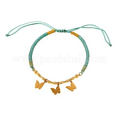 Bracelet ajustable bohème en acier inoxydable 304 avec breloques et cordon en coton tressé&nbsp;WG43BF0-01