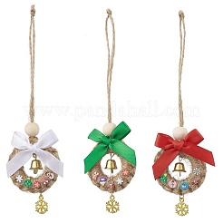 3 шт. Рождественские подвесные украшения в виде бантов из дерева и полиэстера HJEW-JM04193