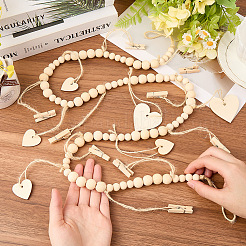 Настенная витрина для фотографий с гирляндой из деревянных бус&nbsp;AJEW-WH20011-54E