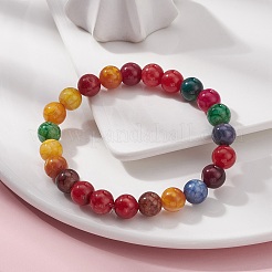 Braccialetto elasticizzato con perline rotonde in agata stagionata naturale tinta per donna&nbsp;BJEW-JB09382