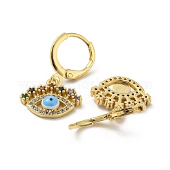 Evil Eye リアル 18K ゴールドメッキ真鍮ダングル レバーバック イヤリング  エナメル質とキュービックジルコニア付き  ライトスカイブルー  25.5x15mm&nbsp;EJEW-A033-06G-04