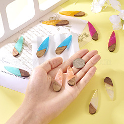 12шт 6 цвета прозрачной смолы и орехового дерева большие подвески&nbsp;RESI-TA0003-45