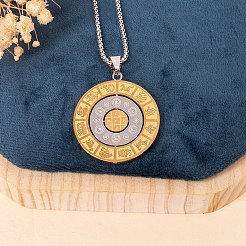 201 нержавеющая сталь плоская круглая 12 китайский зодиакальный кулон коробка цепи ожерелья для женщин мужчин PW-WG0711E-01