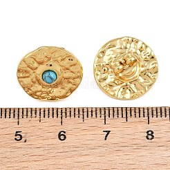 Orecchini a lobo rotondi testurizzati con turchese sintetico centrale in acciaio inossidabile 304 per donna&nbsp;SA-CBAB549-03G