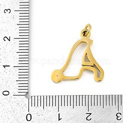 304ステンレスペンダント  キュービックジルコニア付き  丸カン付き文字チャーム  18KGP本金メッキ  文字a  19x18.5x2mm  穴：3mm&nbsp;STAS-R137-01G-A