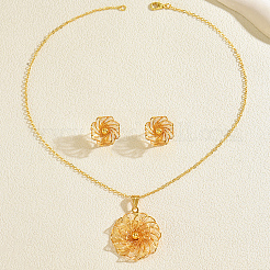 Комплекты из винтажных латунных серег-гвоздиков и ожерелий с подвесками в виде цветов для женщин&nbsp;LO1631