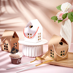 Boîtes à bonbons pliantes en papier en forme de maison avec fenêtre creuse et poignées en corde&nbsp;CON-WH0092-17B