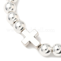 3 шт. гальванизированные немагнитные синтетические гематитовые и сплавные и латунные круглые бусины эластичные браслеты для женщин&nbsp;BJEW-JB12001