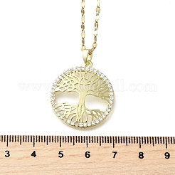 Pendenti in ottone micro pavé con zirconi cubici trasparenti albero della vita&nbsp;LS-NJEW-H066-01F-G