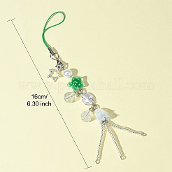 ガラス＆合金＆アクリル携帯ストラップ  グリーン  16cm&nbsp;HJEW-FS00005