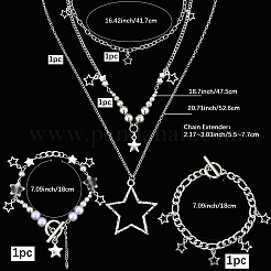 Звездные железные цепи браслеты с подвесками и цинковый сплав звезда кулон 3 слой ожерелья для женщин&nbsp;SJEW-SC0001-02