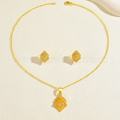 Комплект из латунного ромба с подвеской-цветком и серег-гвоздиков для женщин&nbsp;IE5551