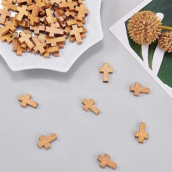 200個の木製ペンダント  クロスペンダント  染め  無鉛の  キャメル  21~22x14~15x4~5mm  穴：1.8~2mm&nbsp;WOOD-SC0001-36D
