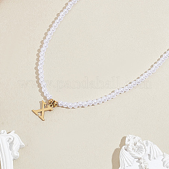 Collares de perlas de imitación con colgantes de acero inoxidable&nbsp;NJEW-LP0001-51X-G