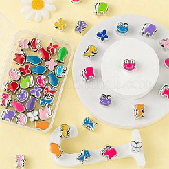 50個5スタイルUVメッキアクリルヨーロピアンビーズ  エナメル  大穴ビーズ  カエルと恐竜と象と魚と蝶  ミックスカラー  10~14x8~13x7~9mm  穴：4~5mm  10個/スタイル&nbsp;OACR-LS0001-10