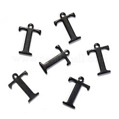 304ステンレススチールアルファベットチャーム  イオンプレーティング（ip）  電気泳動黒  文字.t  12x8.5x1mm  穴：1mm&nbsp;STAS-H122-T-EB