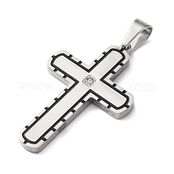 304ステンレススチールエナメルペンダント  クロスチャーム  ラインストーン付き  ステンレス鋼色  42.5x28x3mm  穴：8x5mm&nbsp;STAS-E527-04P-D