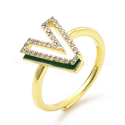 Bague réglable avec lettre initiale en émail de couleurs mélangées et zircons cubiques transparents&nbsp;RJEW-P045-01G-V