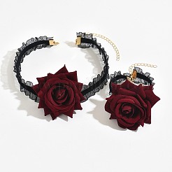 Комплекты ожерелий и браслетов из кружева и ткани с розами&nbsp;FS-WG6DFA9-01
