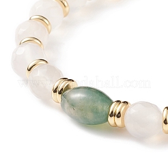 Эластичный браслет из овального мохового агата и белого агата с бусинами BJEW-JB08696