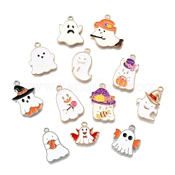 24pcs12スタイルハロウィーンテーマ合金エナメルペンダント  カドミウムフリー＆ニッケルフリー＆鉛フリー  ゴースト  ミックスカラー  15~26x15~23x1~2.5mm  穴：1.4~2mm  2個/スタイル&nbsp;ENAM-FP0003-01