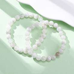 Браслеты из натурального лунного камня с круглыми бусинами для мужчин и женщин BJEW-G743-01G