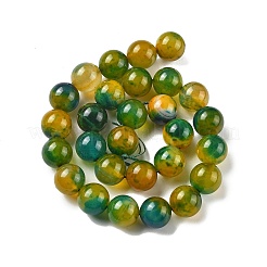 天然マルチカラー瑪瑙ビーズ連売り  染め＆加熱  ラウンド  ダークオリーブグリーン  14mm  穴：1.5mm  約28個/連  15.31''（38.9センチメートル）&nbsp;G-A261-B16-14mm