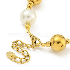 Браслеты из круглых бусин из нержавеющей стали 304 и 201 и пластика с жемчугом для женщин BJEW-G717-02B-G