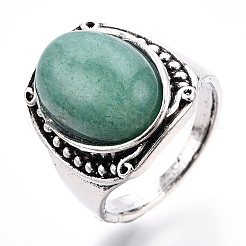 Овальные кольца на палец из смешанных натуральных и синтетических драгоценных камней RJEW-N044-05