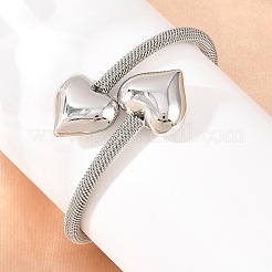 女性用304ステンレススチールメッシュチェーンバングル  ハート  ステンレス鋼色  内径：2.20インチ（5.6cm）&nbsp;BJEW-D460-05P