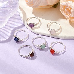 Runder natürlicher Amethyst/grüner Aventurin/Karneol/Rosenquarz/Tigerauge/Lapislazuli geflochtener Fingerring&nbsp;RJEW-JR00743-01