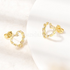 Boucles d'oreilles puces en laiton serties de micro-pavés de zirconiums cubiques transparents pour la Saint-Valentin&nbsp;EJEW-D355-01G-02