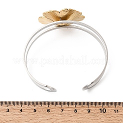 女性用ツートンカラーの304ステンレススチール製カフバングル  本金メッキ&ステンレススチールカラー  花  内径：1.93x2.36インチ（4.9x6cm）&nbsp;BJEW-Z170-01GP-02
