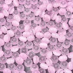 Fgbグレードaドローベンチスタイルガラスシードビーズ  ロンデル  模造キャットアイビーズ  パールピンク  7.5x4.5mm  穴：1.2~1.4mm  約1250個/ポンド&nbsp;SEED-Q040-02A-13