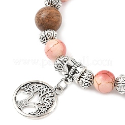 3 шт. 3-цветные плоские круглые браслеты с подвесками из сплава в виде дерева жизни&nbsp;BJEW-JB12358