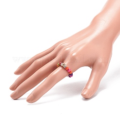 Anello da dito con perline in turchese sintetico tinto ed ematite&nbsp;RJEW-JR00518