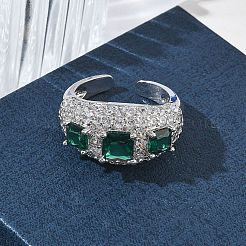 Bagues ouvertes en laiton avec micro pavé de zircones cubiques pour femmes&nbsp;RJEW-L343-13P-04